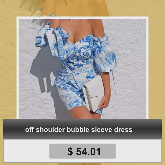 off shoulder bubble sleeve dress by@Vidoo