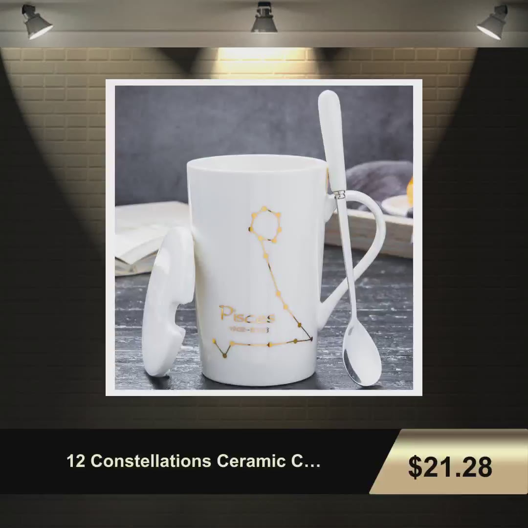 12 Constellations Ceramic Coffee Mug With Lid And Spoon by@Vidoo