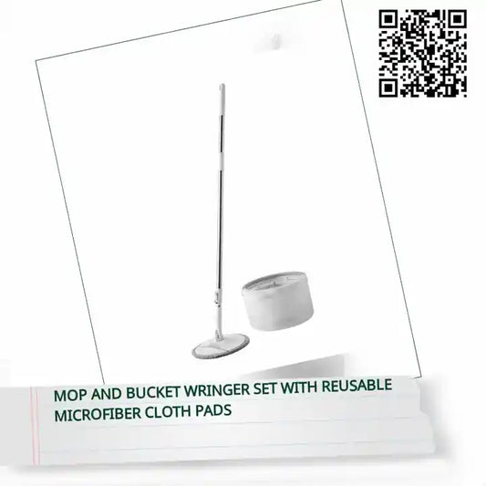 Mop and Bucket Wringer Set With Reusable Microfiber Cloth Pads by@Outfy