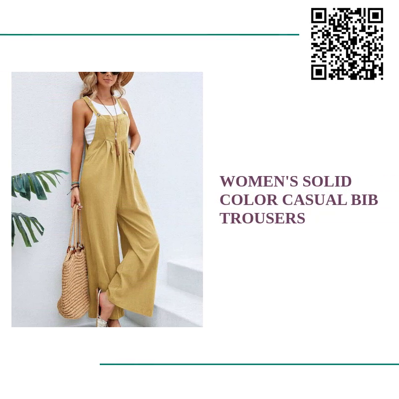 Women&#039;s Solid Color Casual Bib Trousers by@Outfy