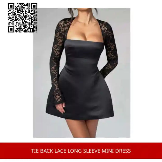 Tie Back Lace Long Sleeve Mini Dress by@Outfy