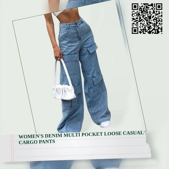 Women&#039;s Denim Multi Pocket Loose Casual Cargo Pants by@Outfy