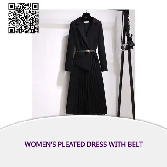 Women&#039;s Pleated Dress With Belt by@Outfy