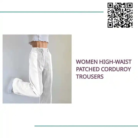 Women High-Waist Patched Corduroy Trousers by@Outfy