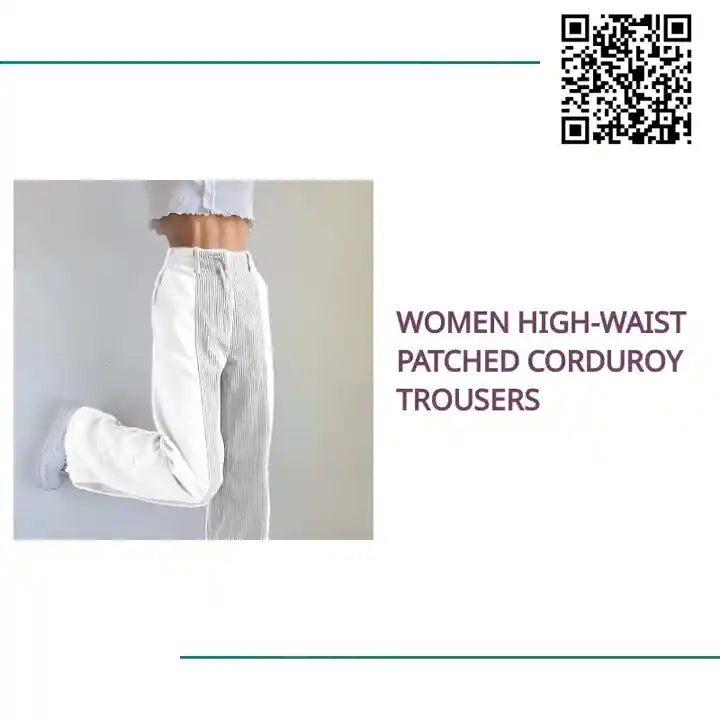 Women High-Waist Patched Corduroy Trousers by@Outfy