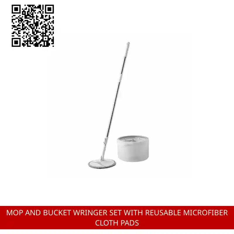 Mop and Bucket Wringer Set With Reusable Microfiber Cloth Pads by@Outfy