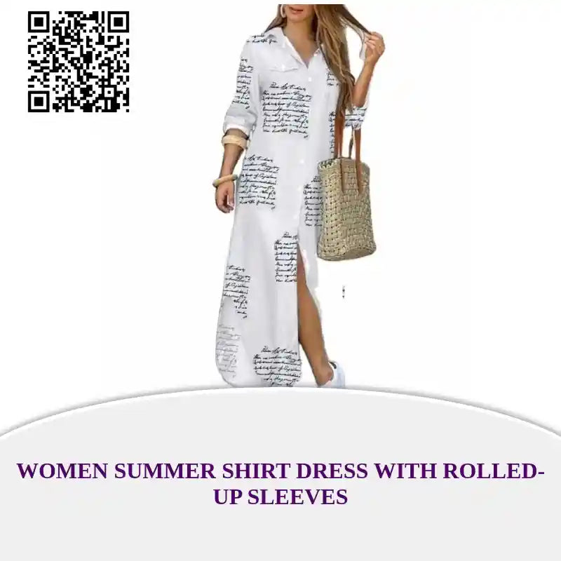 Women Summer Shirt Dress With Rolled-up Sleeves by@Outfy