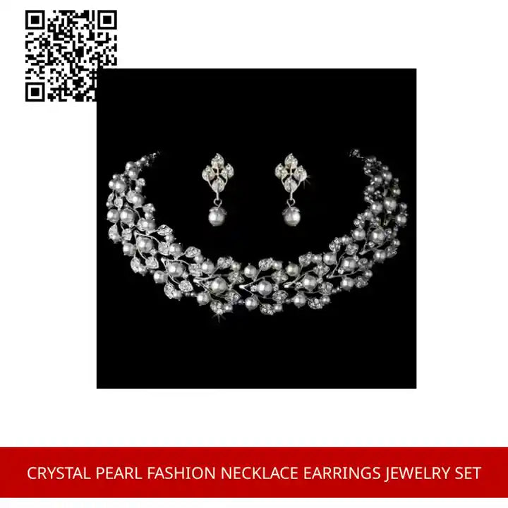Crystal Pearl Fashion Necklace Earrings Jewelry Set by@Outfy