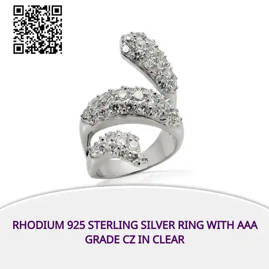 Rhodium 925 Sterling Silver Ring with AAA Grade CZ in Clear by@Outfy