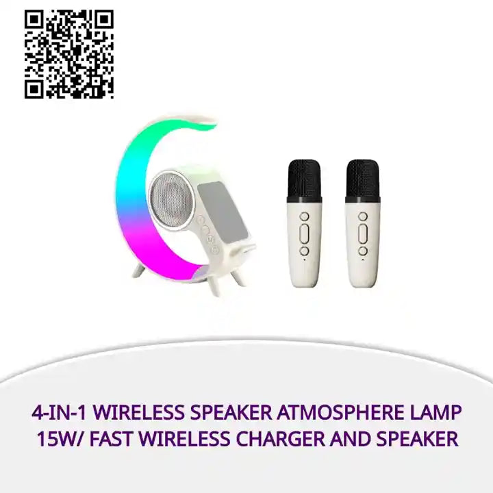 4-in-1 Wireless Speaker Atmosphere Lamp 15W/ Fast Wireless Charger and Speaker by@Outfy