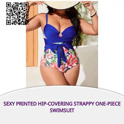 Sexy Printed hip-covering Strappy One-piece Swimsuit by@Outfy