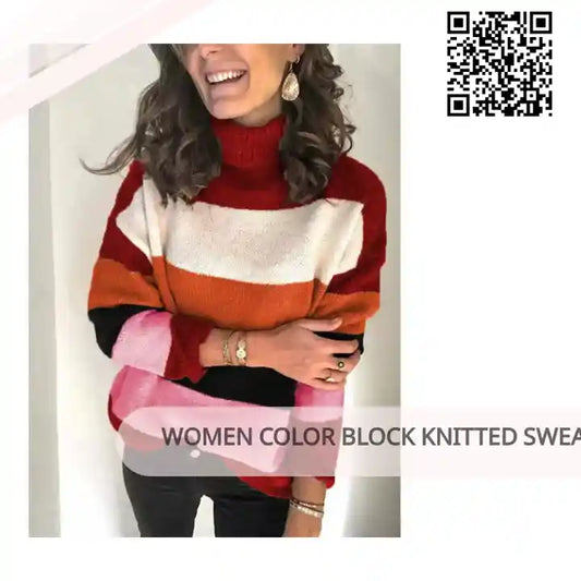 Women Color Block Knitted Sweater by@Outfy