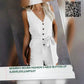 Women&#039;s Woven Fashion V-Neck Button-Up Sleeveless Jumpsuit by@Outfy