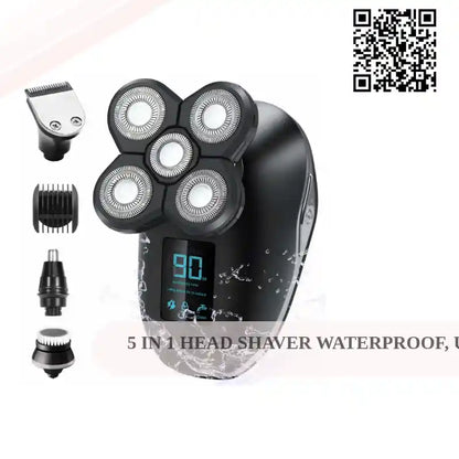 5 in 1 Head Shaver Waterproof, USB Rechargeable Cordless, Beard Trimmer Grooming Kit for Men by@Outfy
