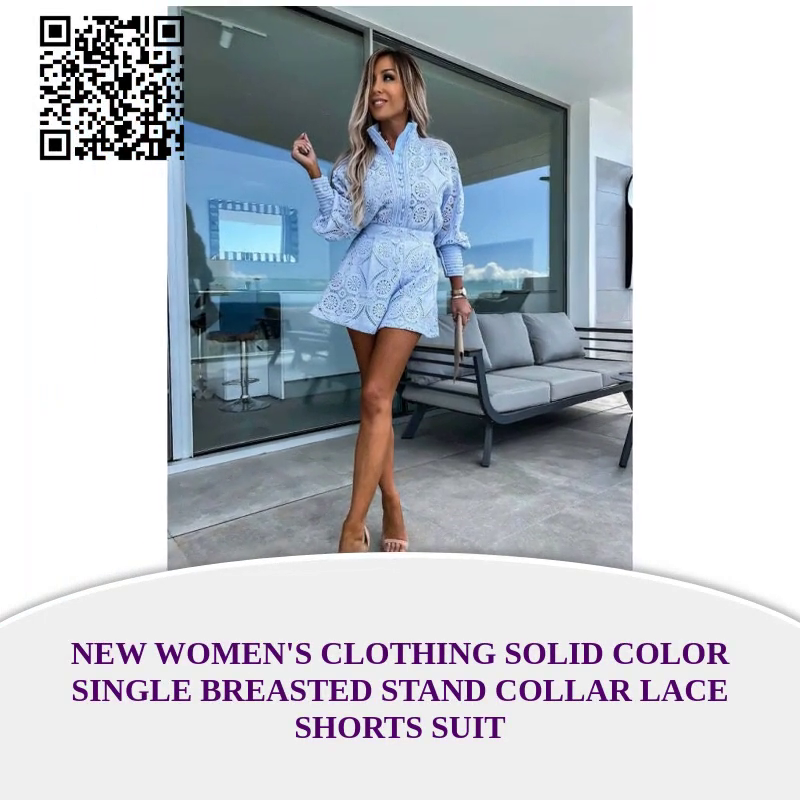 New women&#039;s clothing solid color single breasted stand collar lace shorts suit by@Outfy