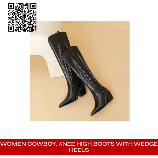 Women Cowboy, Knee High Boots With Wedge Heels by@Outfy