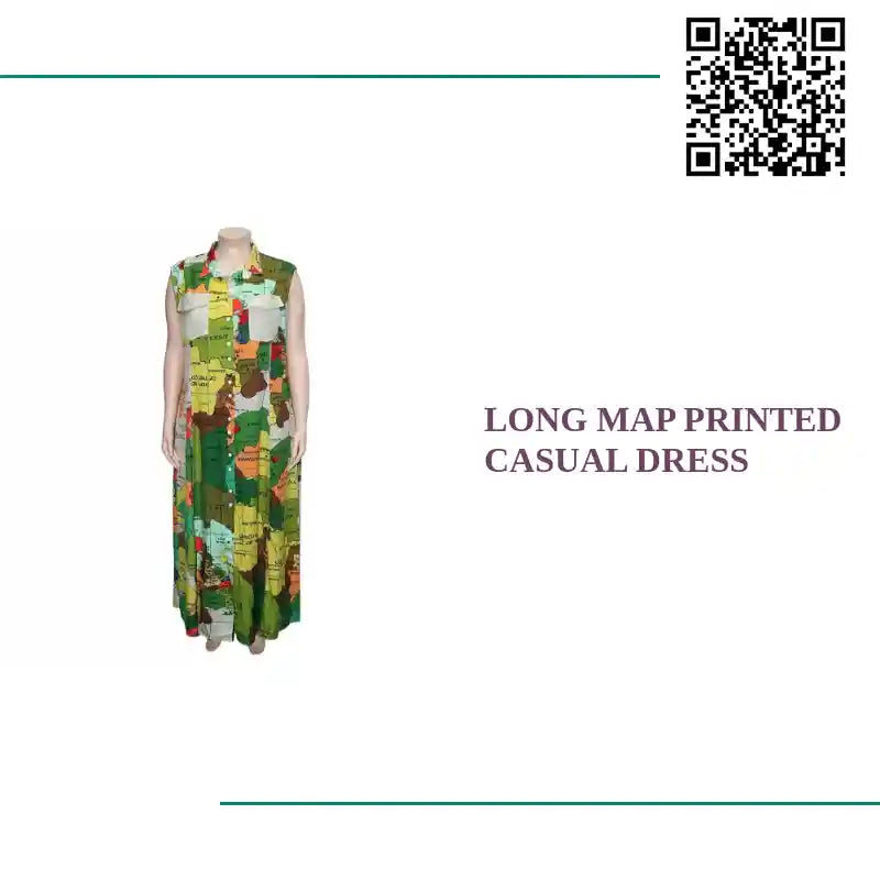 Long Map Printed Casual Dress by@Outfy