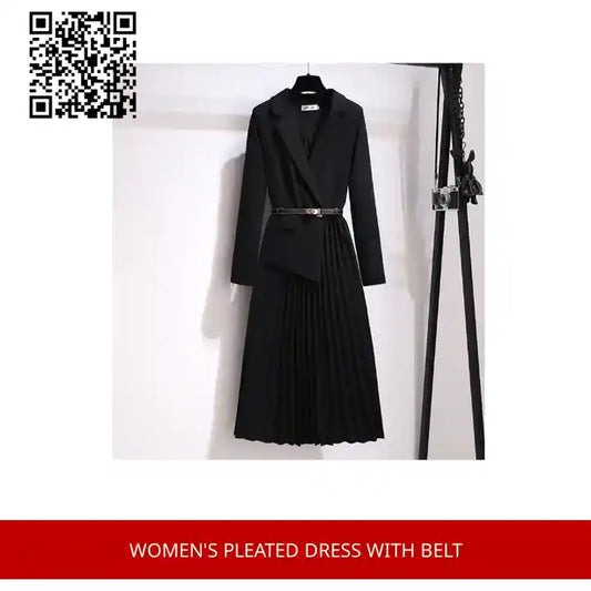 Women's Pleated Dress With Belt by@Outfy