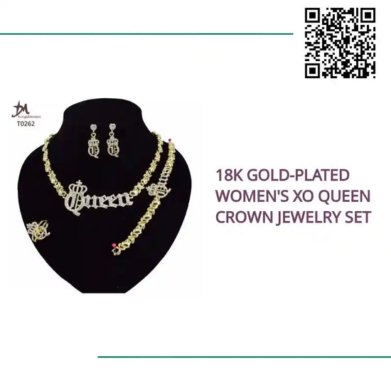 18K gold-plated Women&#039;s XO Queen Crown Jewelry Set by@Outfy