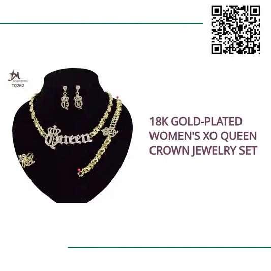 18K gold-plated Women&#039;s XO Queen Crown Jewelry Set by@Outfy