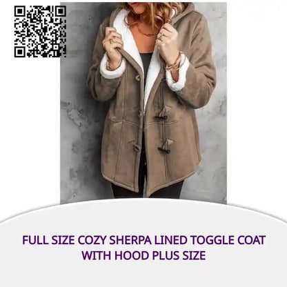 Full Size Cozy Sherpa Lined Toggle Coat with Hood Plus Size by@Outfy