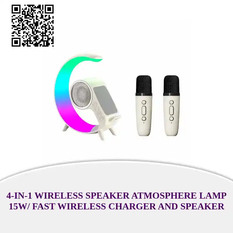 4-in-1 Wireless Speaker Atmosphere Lamp 15W/ Fast Wireless Charger and Speaker by@Outfy